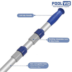 Poolvio pértiga totalmente extendida hasta 15 ft para alcanzar esquinas profundas