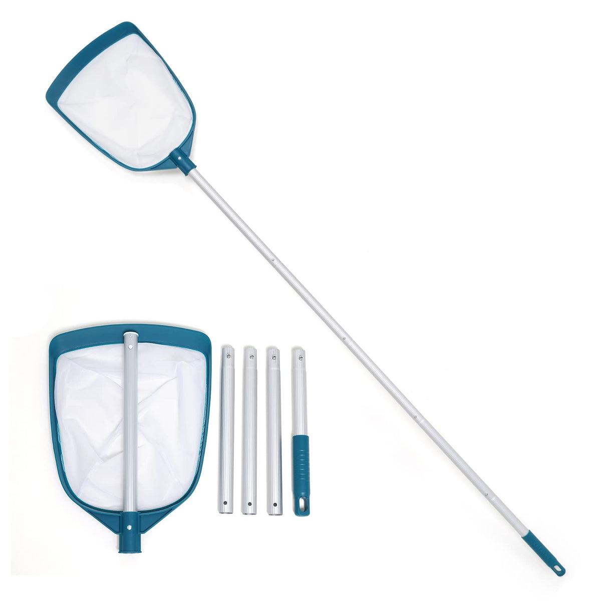 POOLWHALE front view of skimmer showing full net and frame, easy debris removal