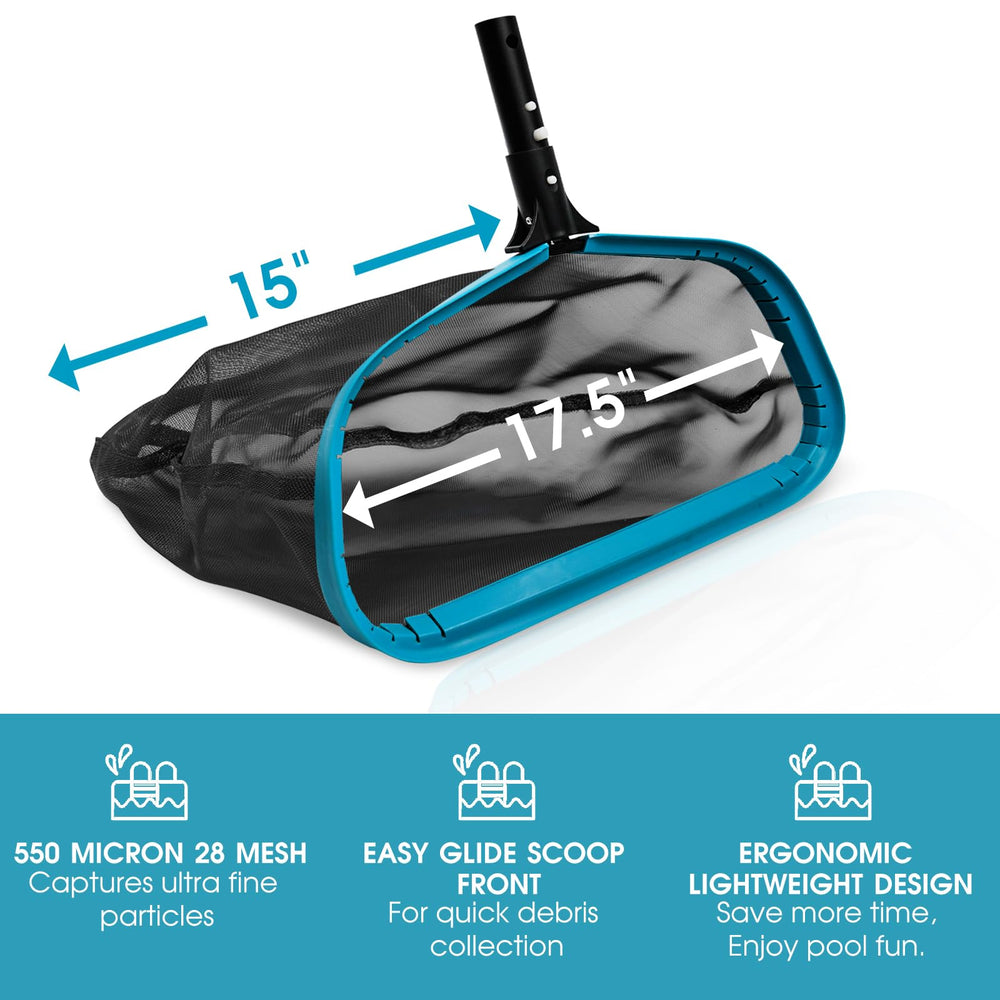 POOLWHALE rastrillo en uso limpiando hojas para mantenimiento rápido