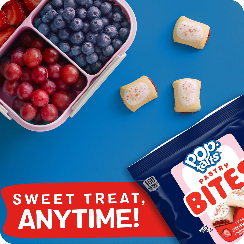 Pop-Tarts Bites en una lonchera escolar junto a fruta, merienda conveniente para niños