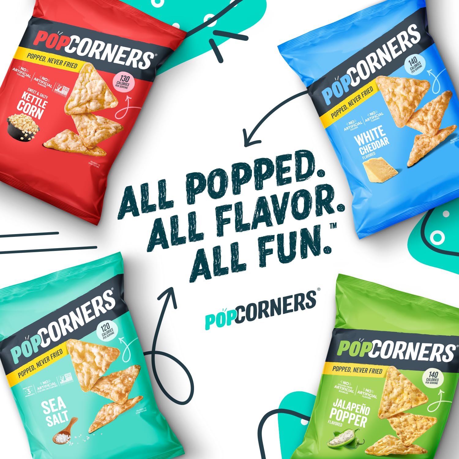 PopCorners comparación con mano mostrando tamaño de cada bolsa