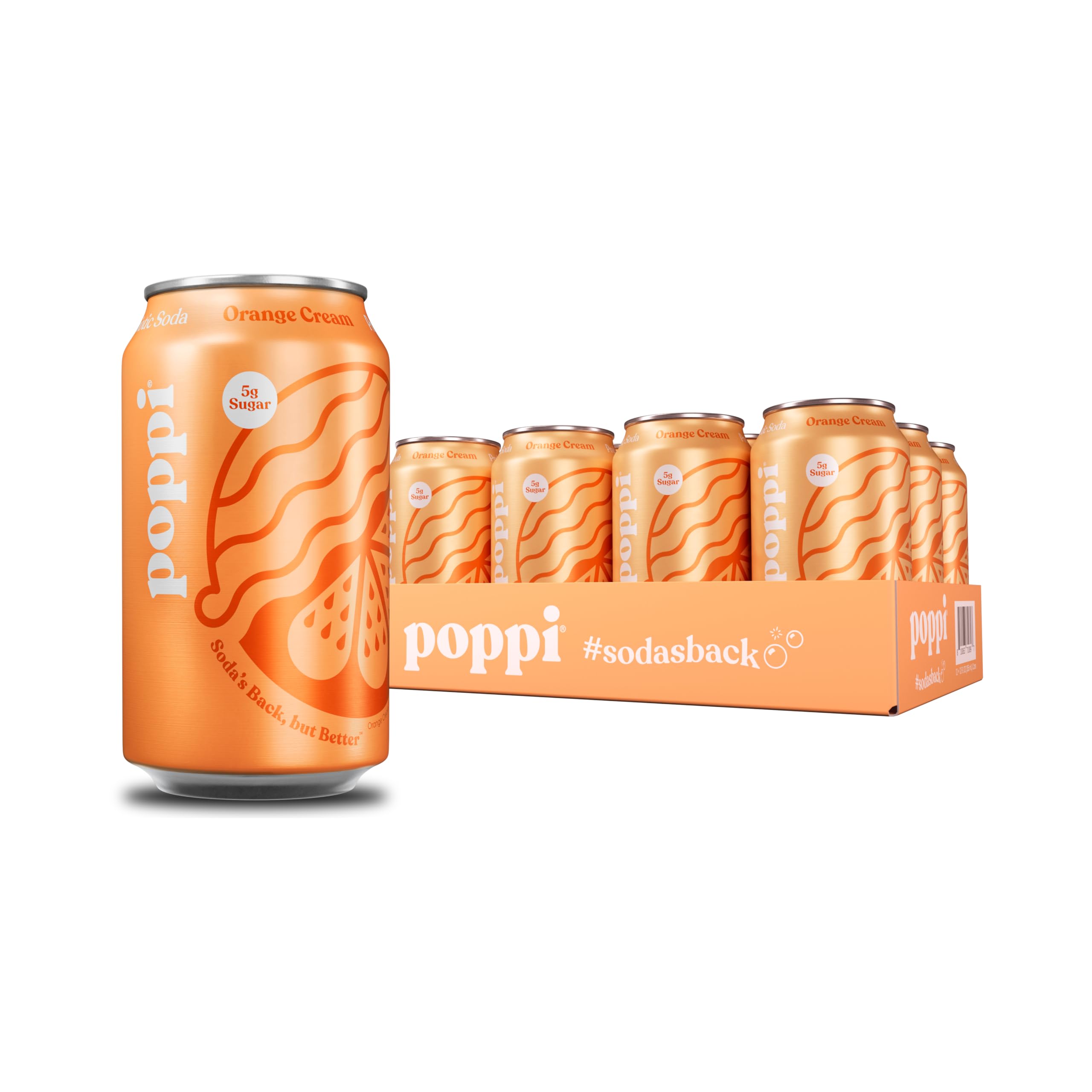 poppi lata orange cream vista frontal mostrando diseño y tamaño práctico