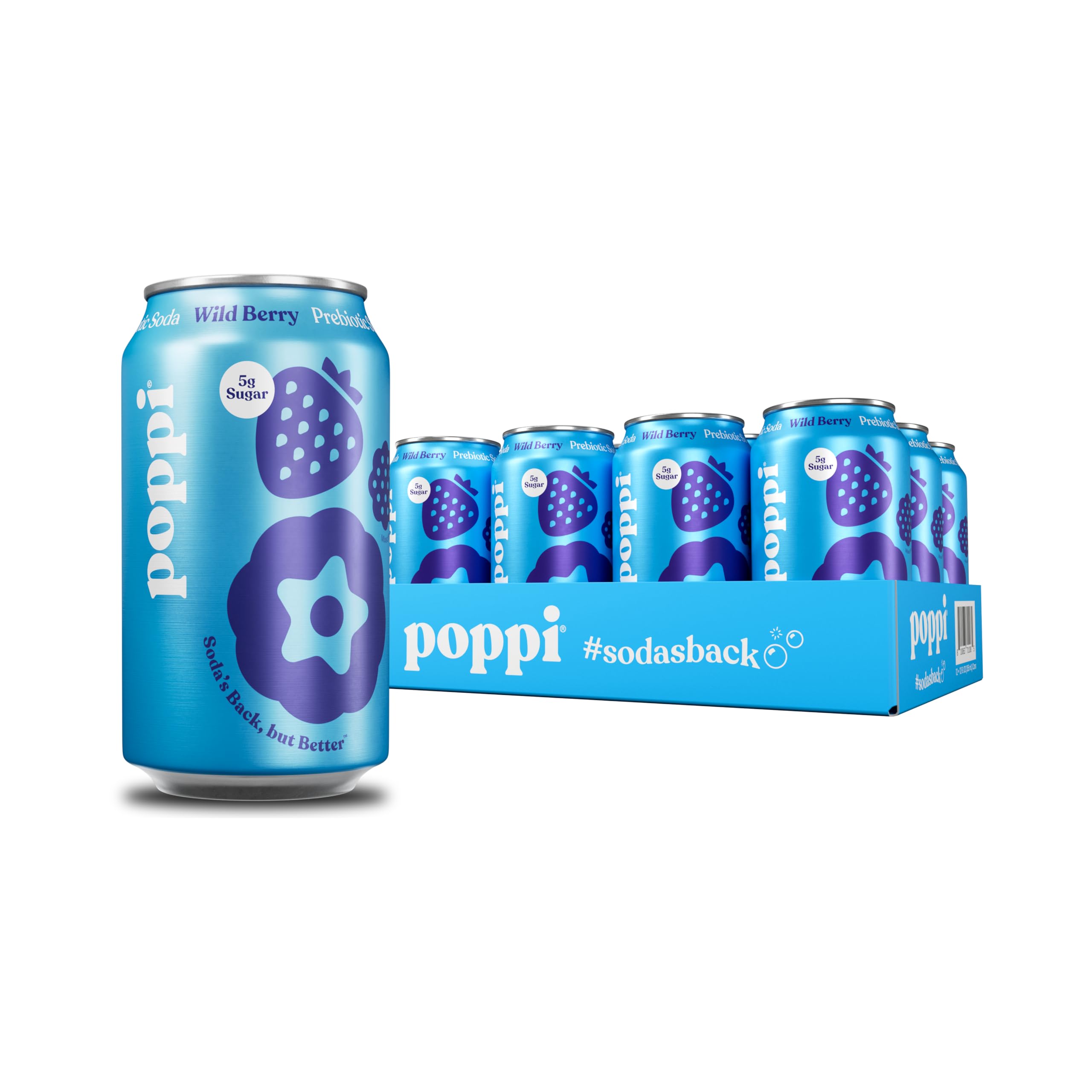 Poppi lata frontal con diseño y beneficio refrescante