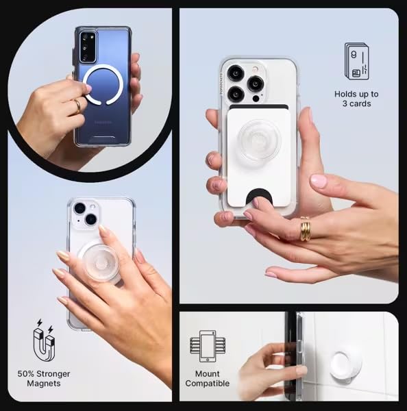 PopSockets Coconute Creme acoplado a funda MagSafe demostrando compatibilidad