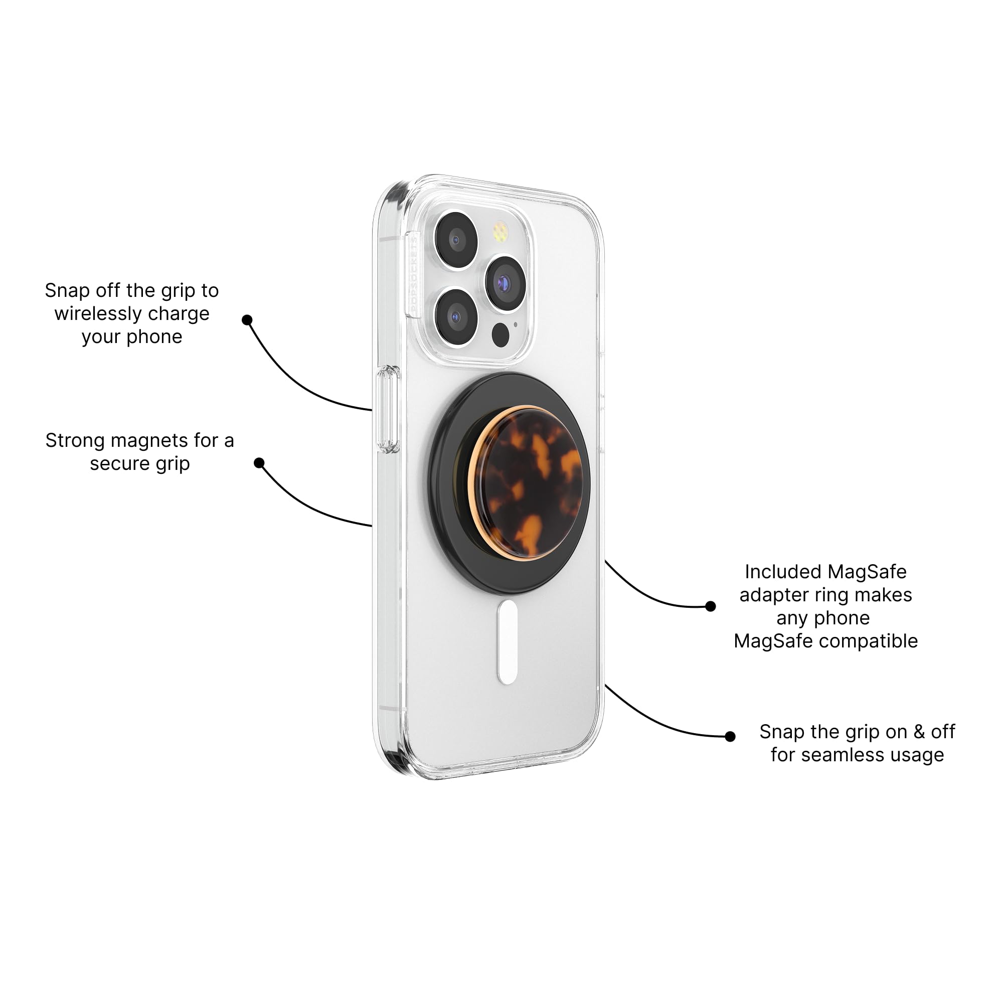 PopSockets Tortoise primer plano de la textura que resalta durabilidad y estilo