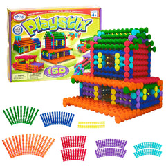 POPULAR PLAYTHINGS front packaging showing colorful 150-piece Playstix set and benefits