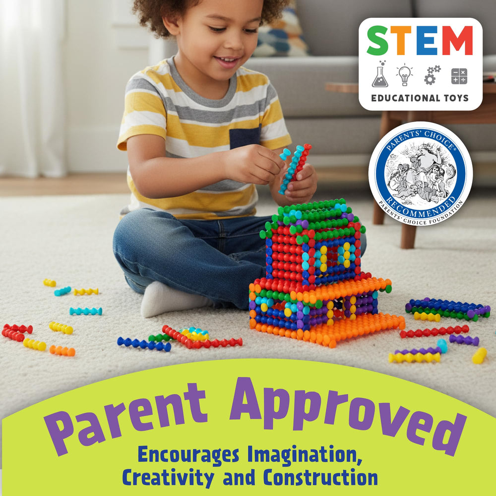 POPULAR PLAYTHINGS idea booklet open with step models to inspire building