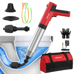 populo front view electric plunger showing controls and compact shape, fast unclogging
