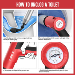 populo in use on toilet bowl showing burst action and cleaner unclogging