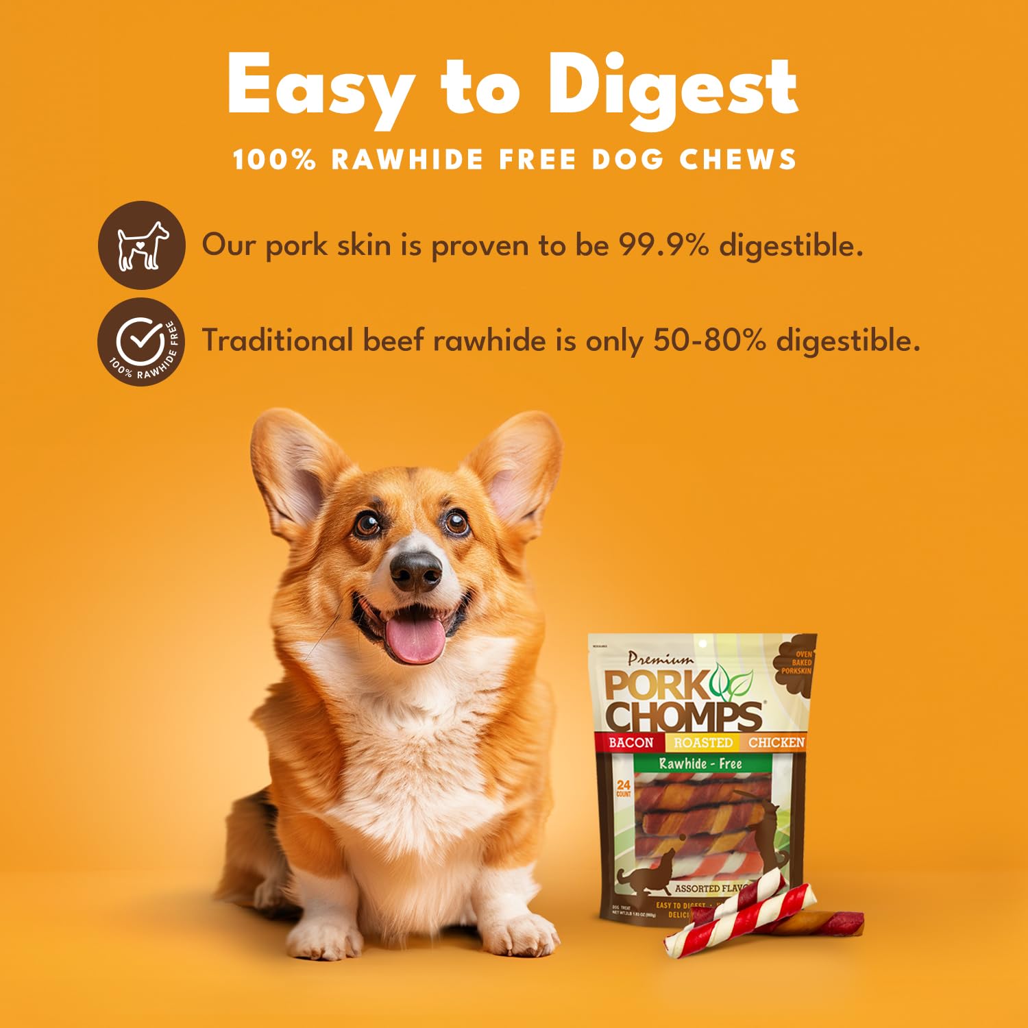 Pork Chomps detalle de textura del twist que destaca durabilidad y sabor