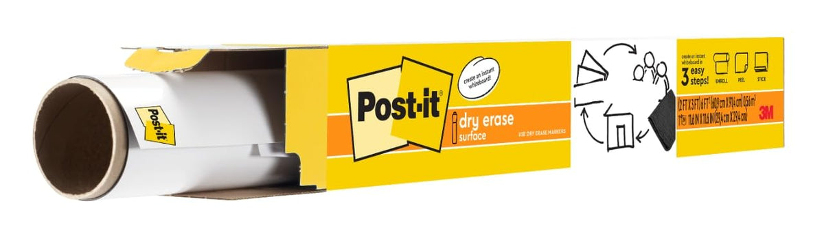 Post-it film pizarra frente del empaque mostrando tamaño y marca Post-it para fácil reconocimiento