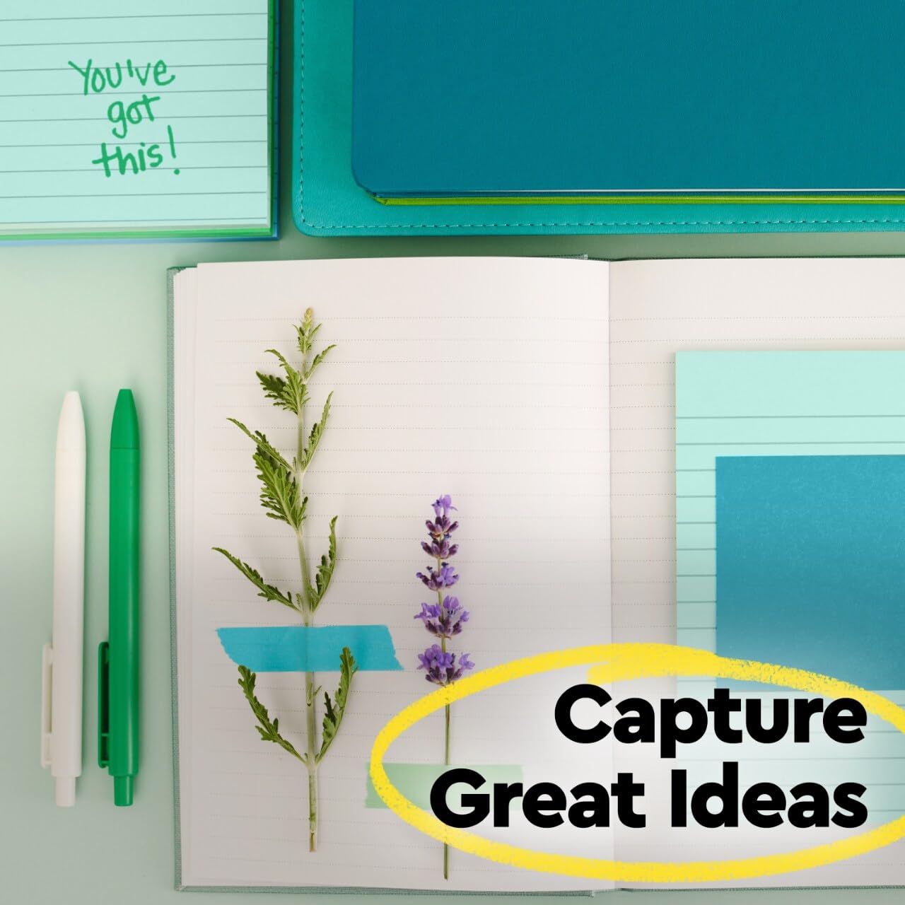 Post-it pila de pads en tonos Washed Denim y Mint Post-it que ayuda a organizar