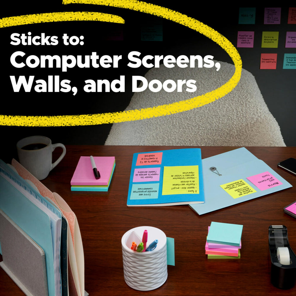 Post-it packaging label and certifications showing sustainability benefit: responsibly sourced