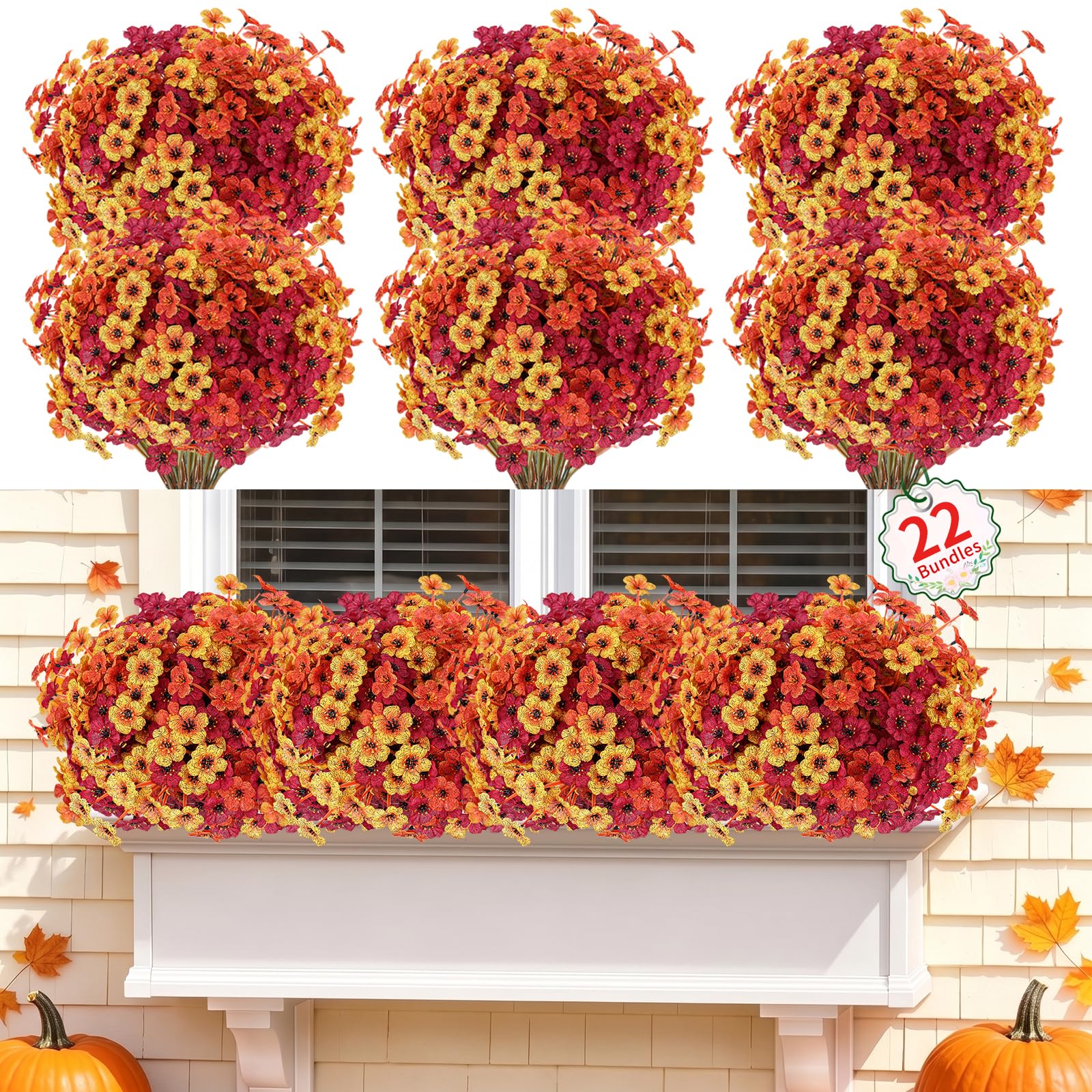 Powbrace vista frontal del conjunto de 22 ramos, decoración otoñal instantánea