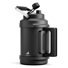 POWCAN frontal del envase midnight mostrando capacidad 128 oz y diseño robusto