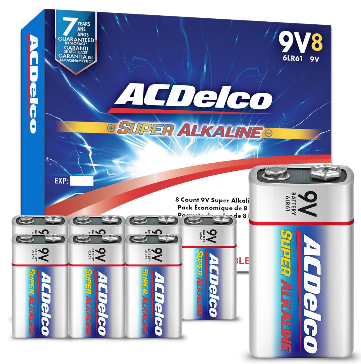 Powermax ACDelco envase frontal de 8 pilas 9V, almacenamiento seguro