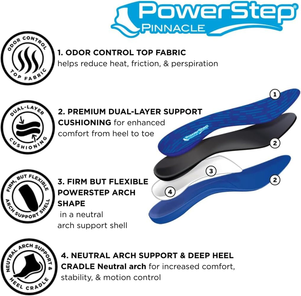 PowerStep Pinnacle colocada dentro de una zapatilla demostrando ajuste y confort