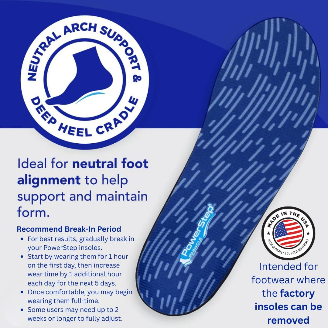 PowerStep Pinnacle insertada en zapatilla para demostrar ajuste y soporte