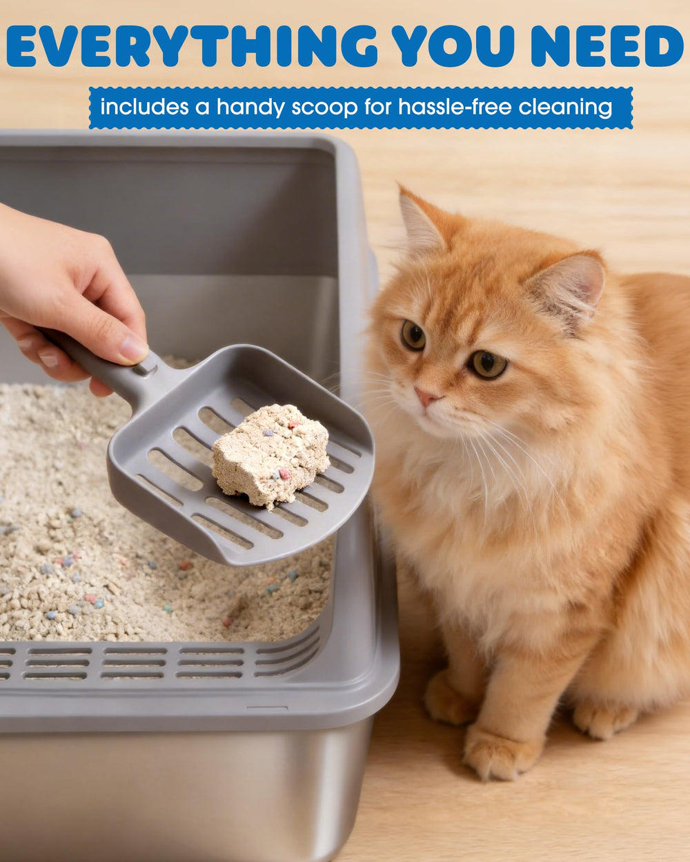 Powools open litter box mid-clean demonstrating removable lid for fast maintenance