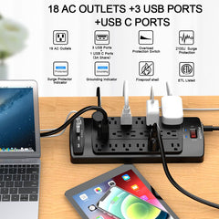 POWSAV flat plug and 6ft cord fitting behind furniture for space saving