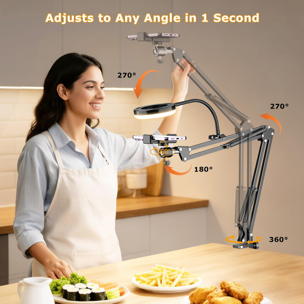 Pozliv overhead top-down cooking setup showing hands-free food filming convenience