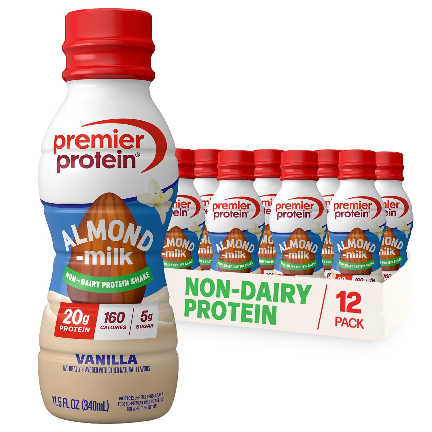 Premier Protein frasco frontal mostrando la etiqueta y beneficio de proteína vegetal