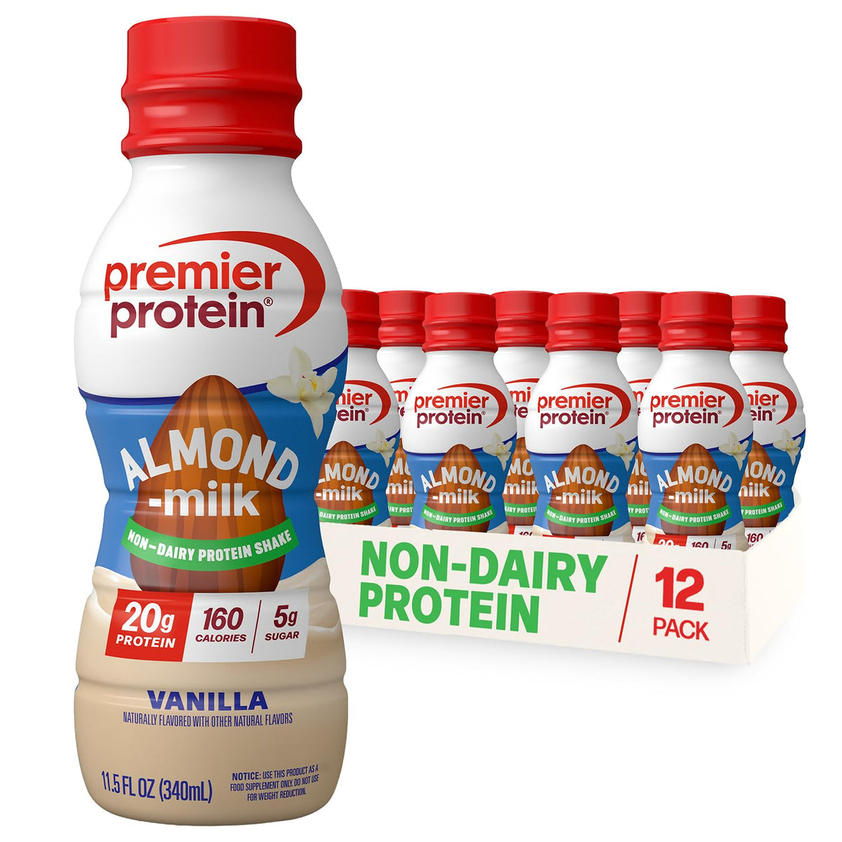 Premier Protein frasco frontal mostrando la etiqueta y beneficio de proteína vegetal