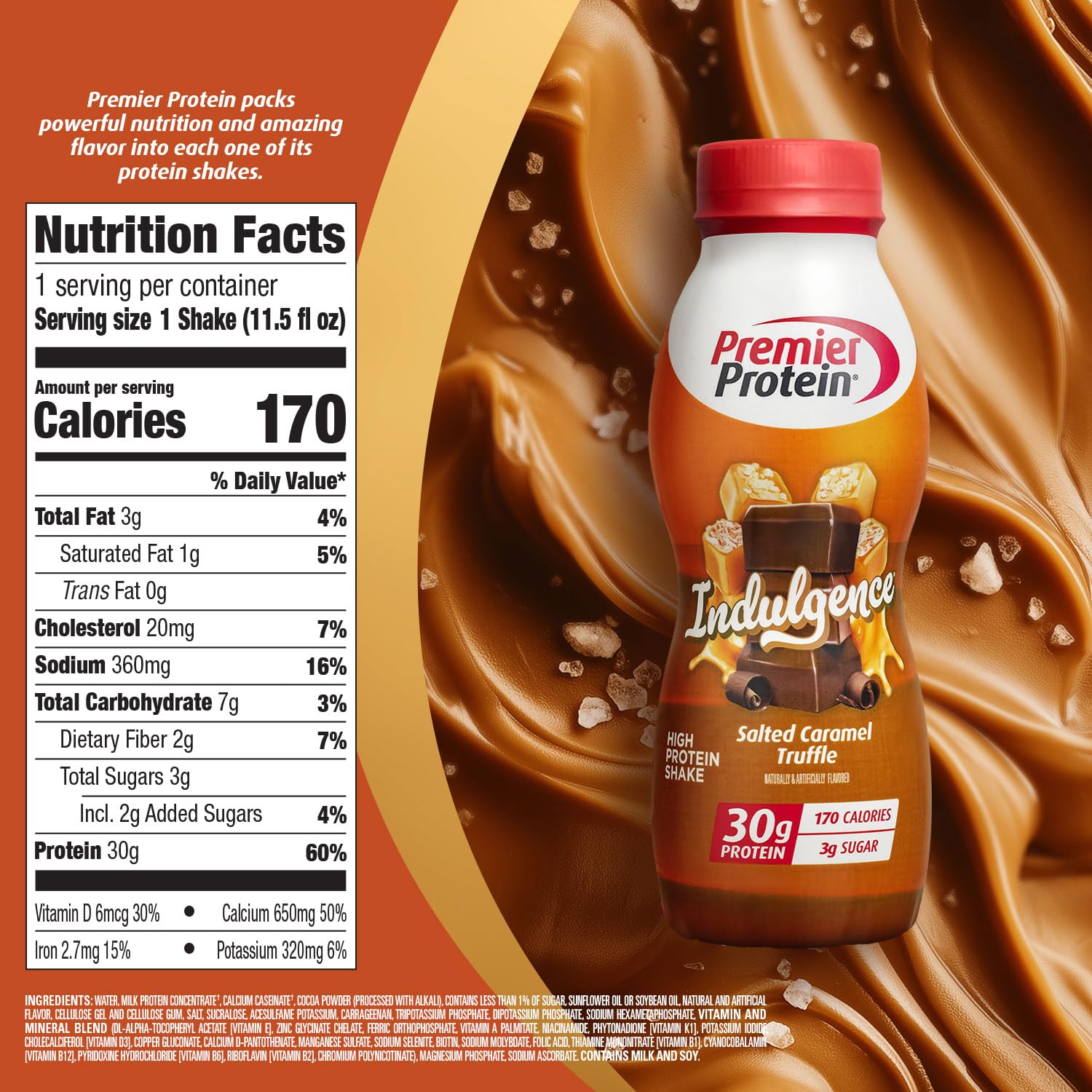 Premier Protein batido vertido en vaso para una bebida lista rápida