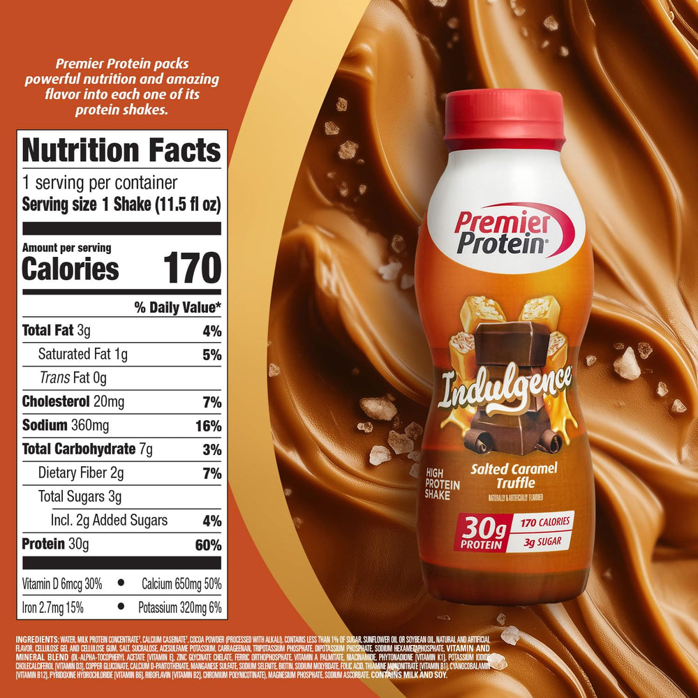 Premier Protein batido vertido en vaso para una bebida lista rápida