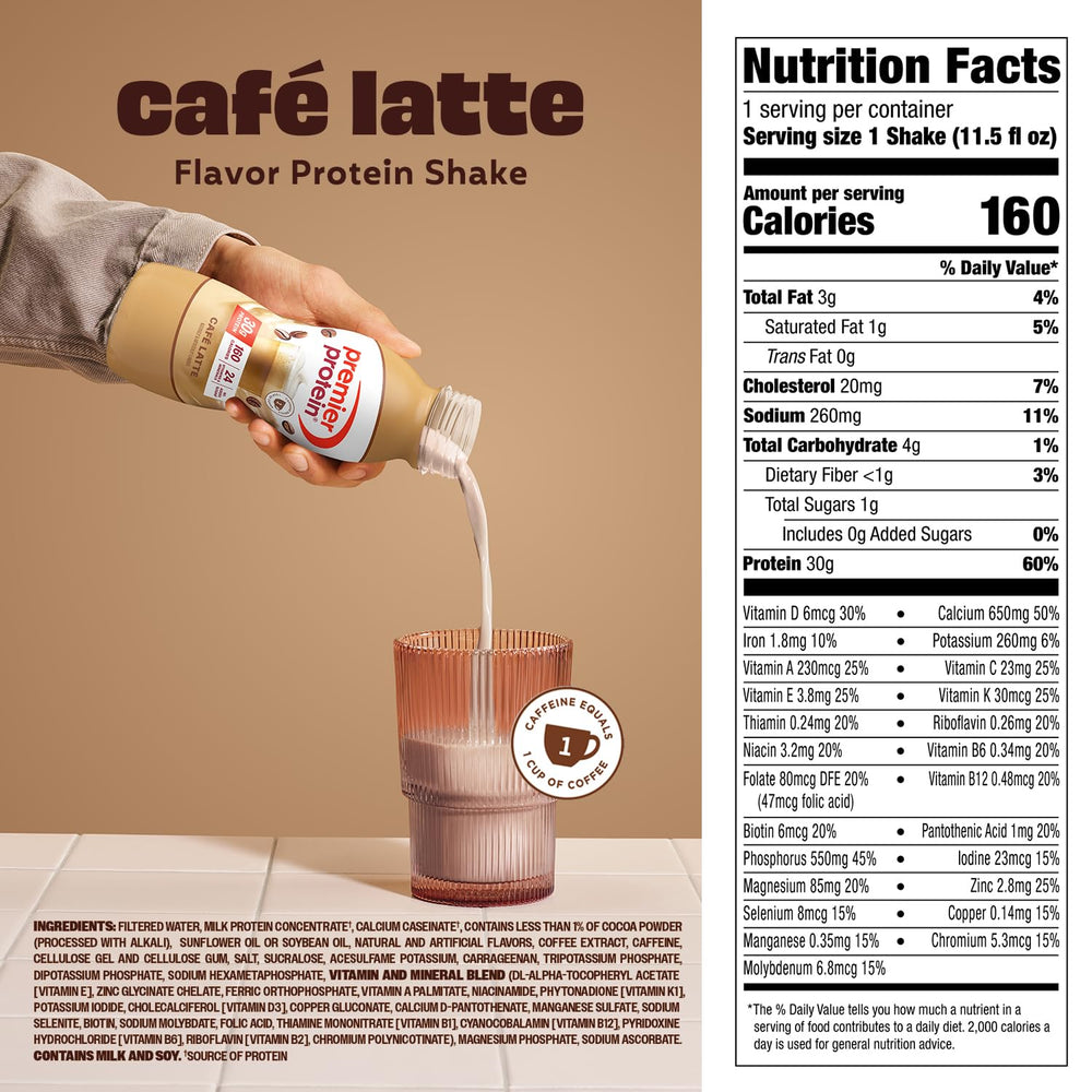 Premier Protein etiqueta nutricional resaltando vitaminas y proteínas