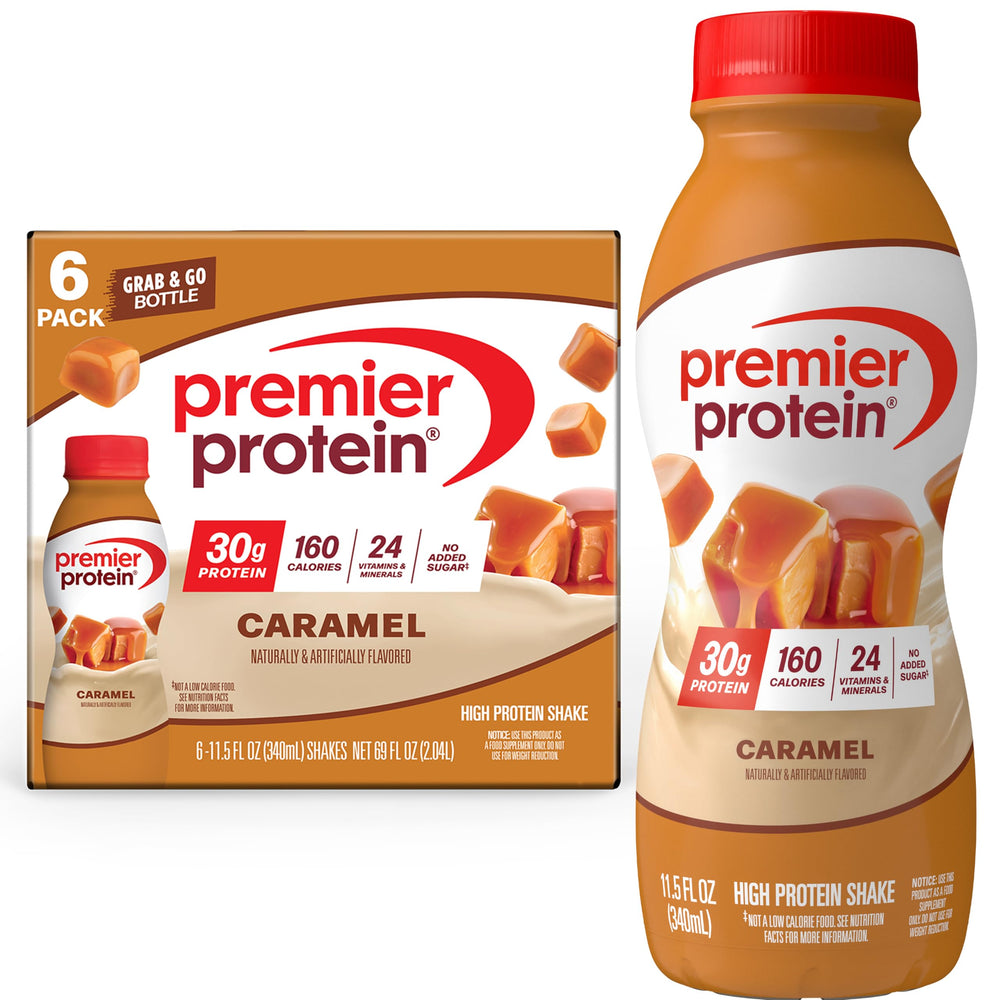 Premier Protein botella frontal pack seis unidades, conveniencia inmediata