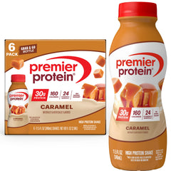 Premier Protein botella frontal pack seis unidades, conveniencia inmediata