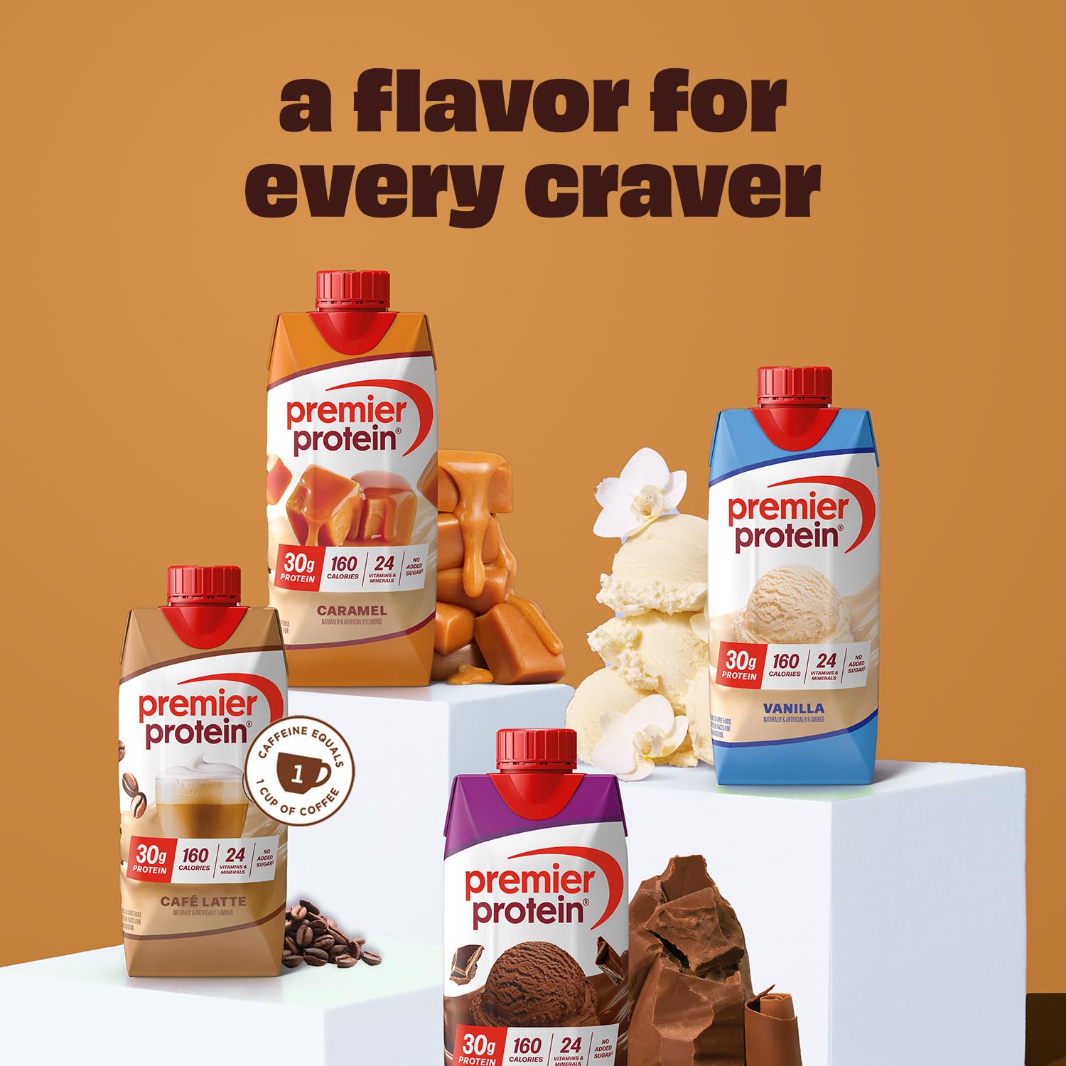 Premier Protein caramel poured over oatmeal illustrating protein boost and breakfast convenience
