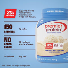 Premier Protein cucharada de polvo vainilla lista para mezclar y aportar 30 g proteína
