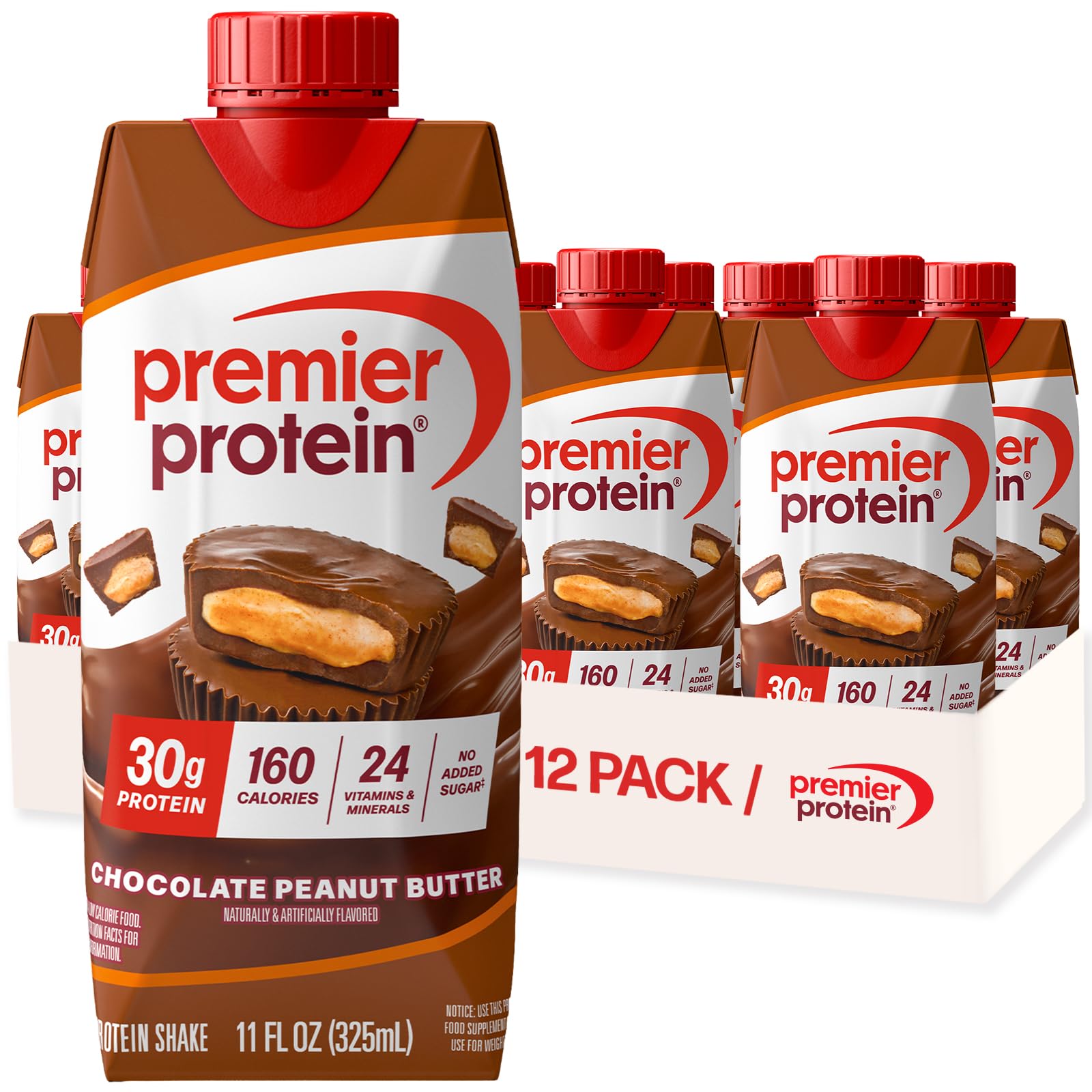 Premier Protein envase frontal Chocolate Peanut Butter muestra sabor y conveniencia