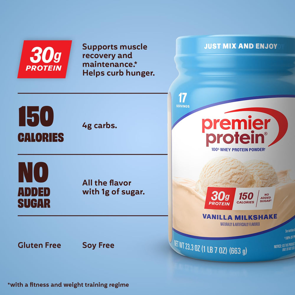Premier Protein polvo textura fina lista para mezclar y obtener batidos cremosos
