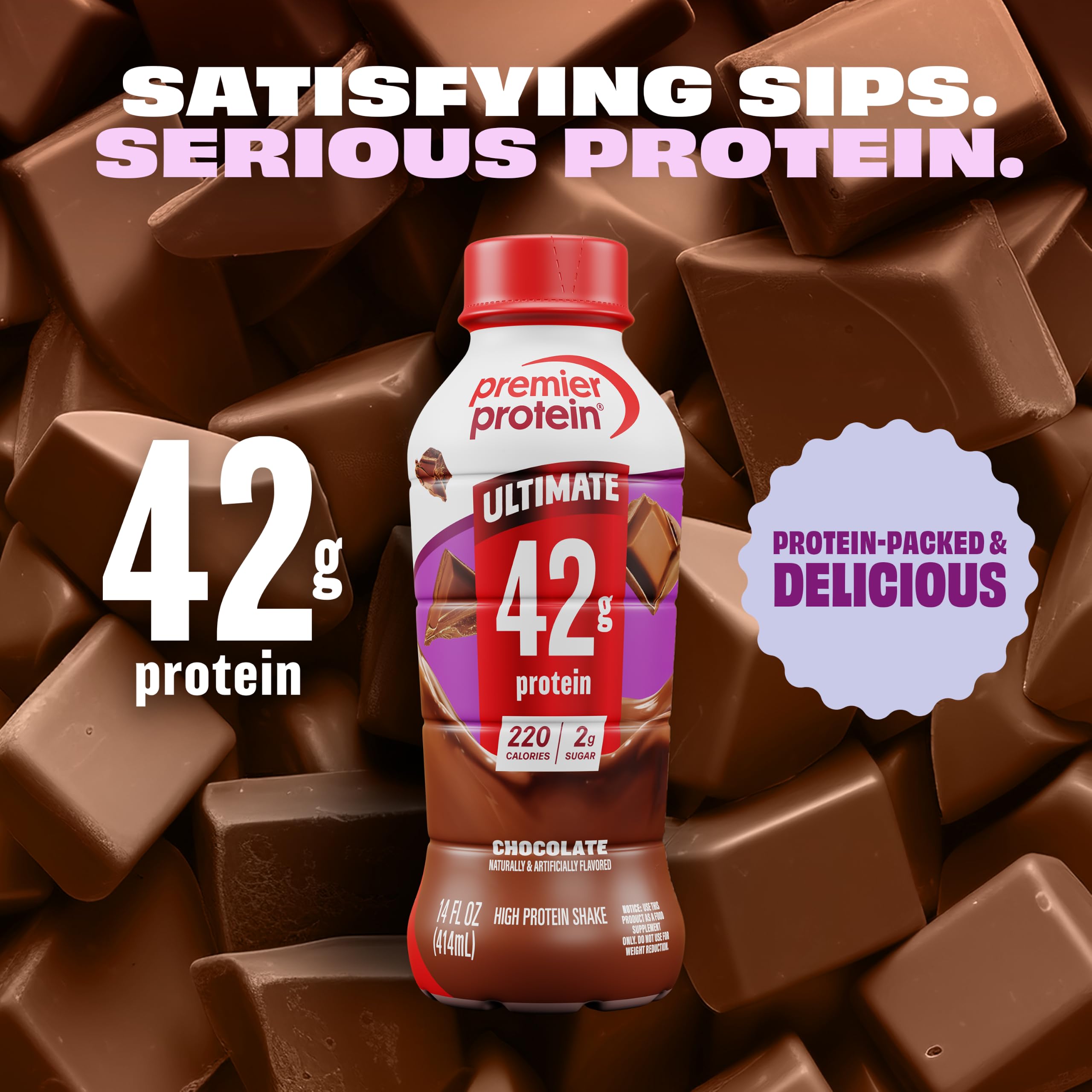 Premier Protein detalle de la textura cremosa del batido chocolate, aspecto apetecible