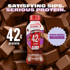 Premier Protein detalle de la textura cremosa del batido chocolate, aspecto apetecible