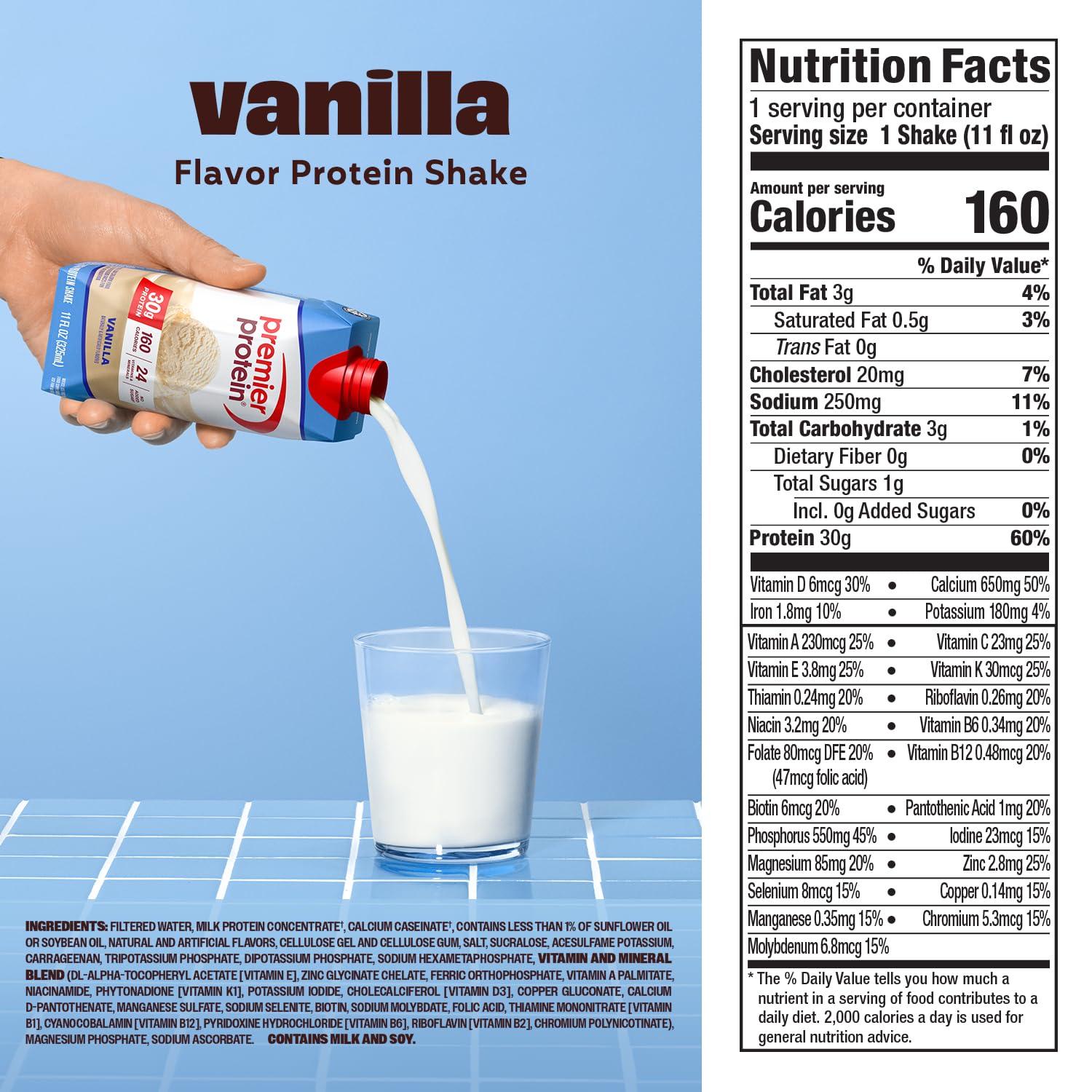 Premier Protein etiqueta nutricional detallada con vitaminas y proteína