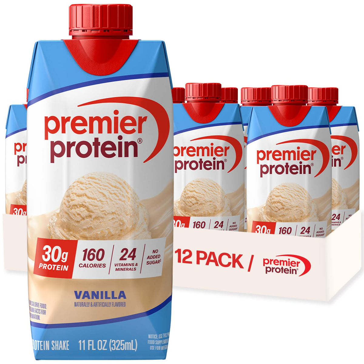 Premier Protein envase frontal vainilla mostrando diseño y conveniencia