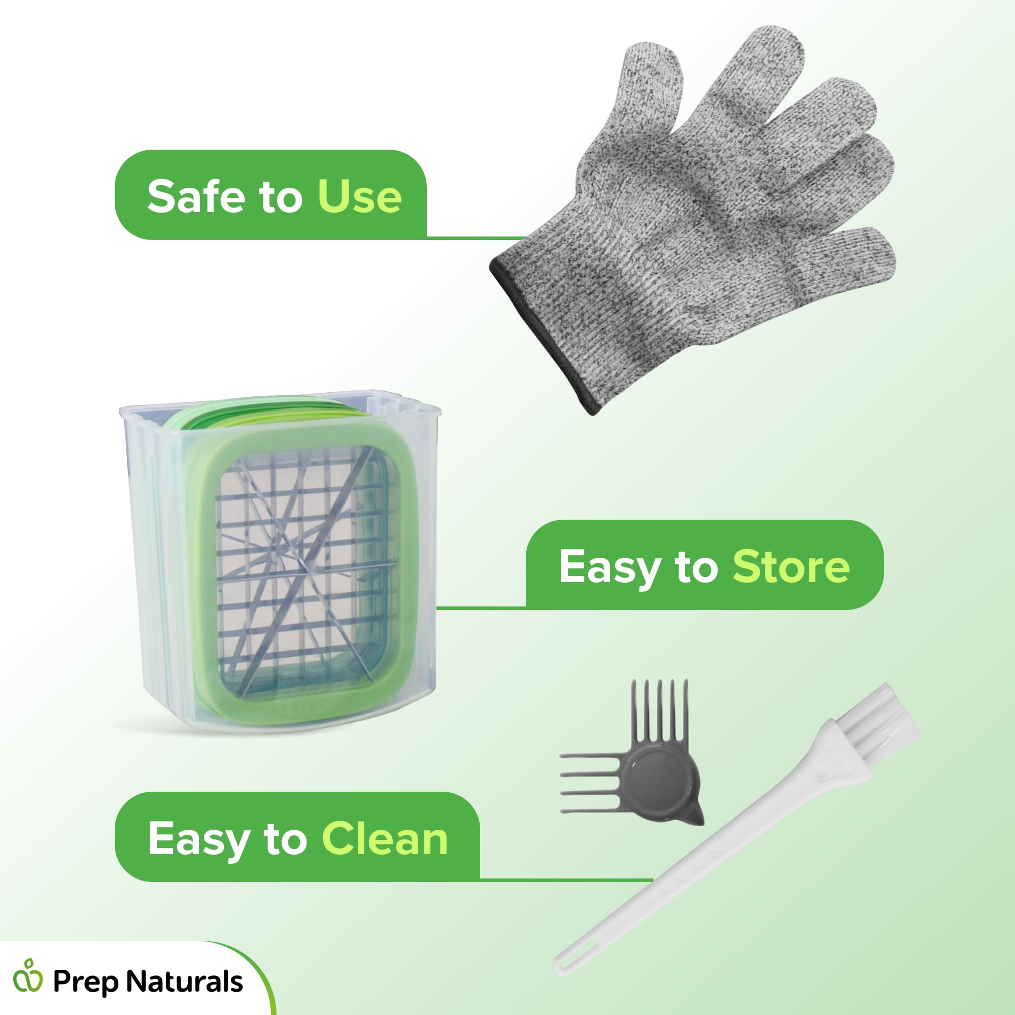 Prep Naturals guante protector y cepillo de limpieza incluidos para seguridad y mantenimiento fácil