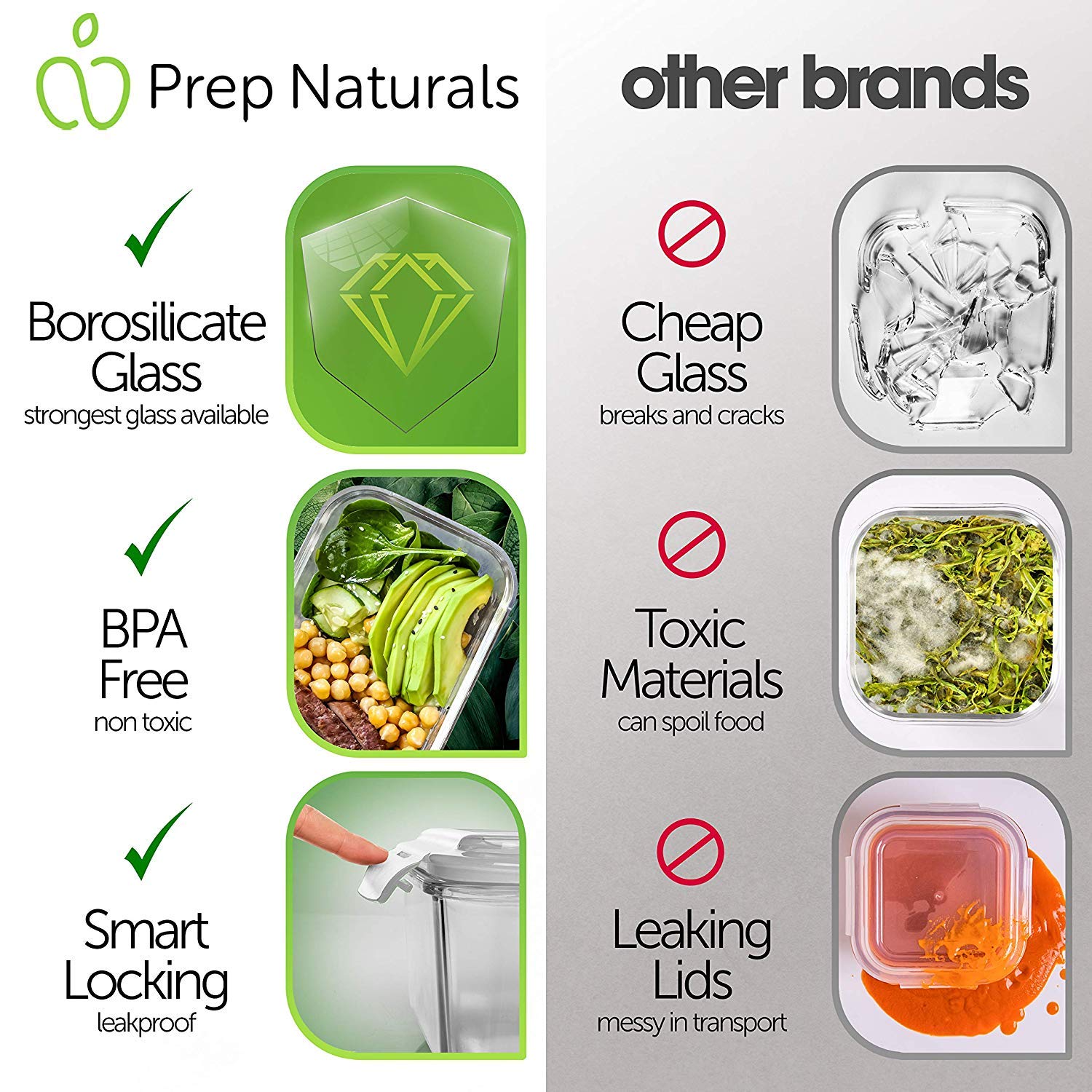 Prep Naturals recipiente en horno y microondas para recalentar con seguridad
