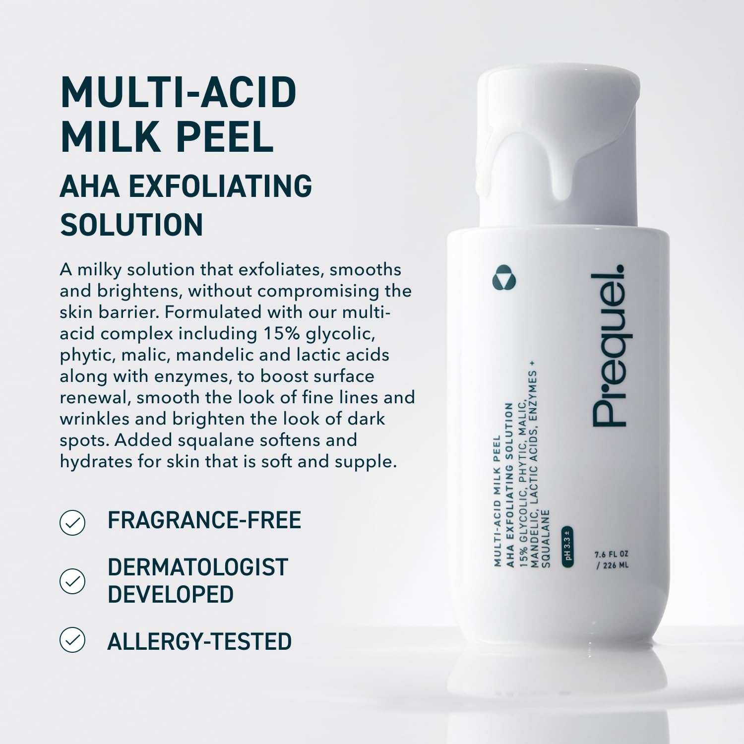 Textura lechosa del exfoliante Prequel que hidrata durante peel