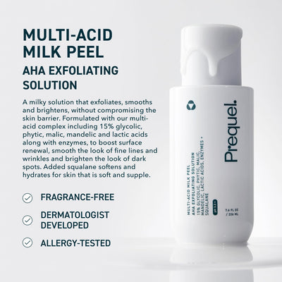 Textura lechosa del exfoliante Prequel que hidrata durante peel