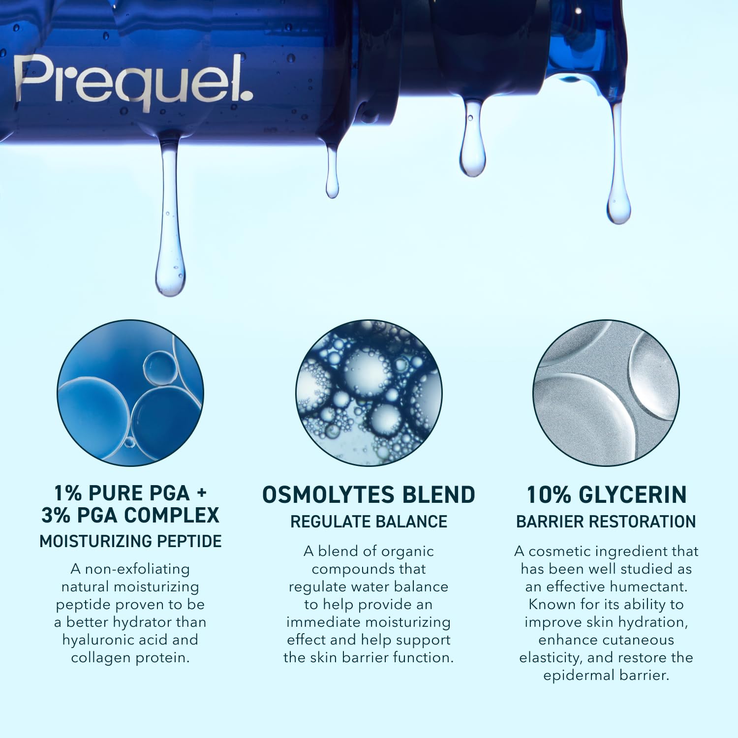 Prequel detalle de etiqueta con ingredientes clave y concentración de PGA clara