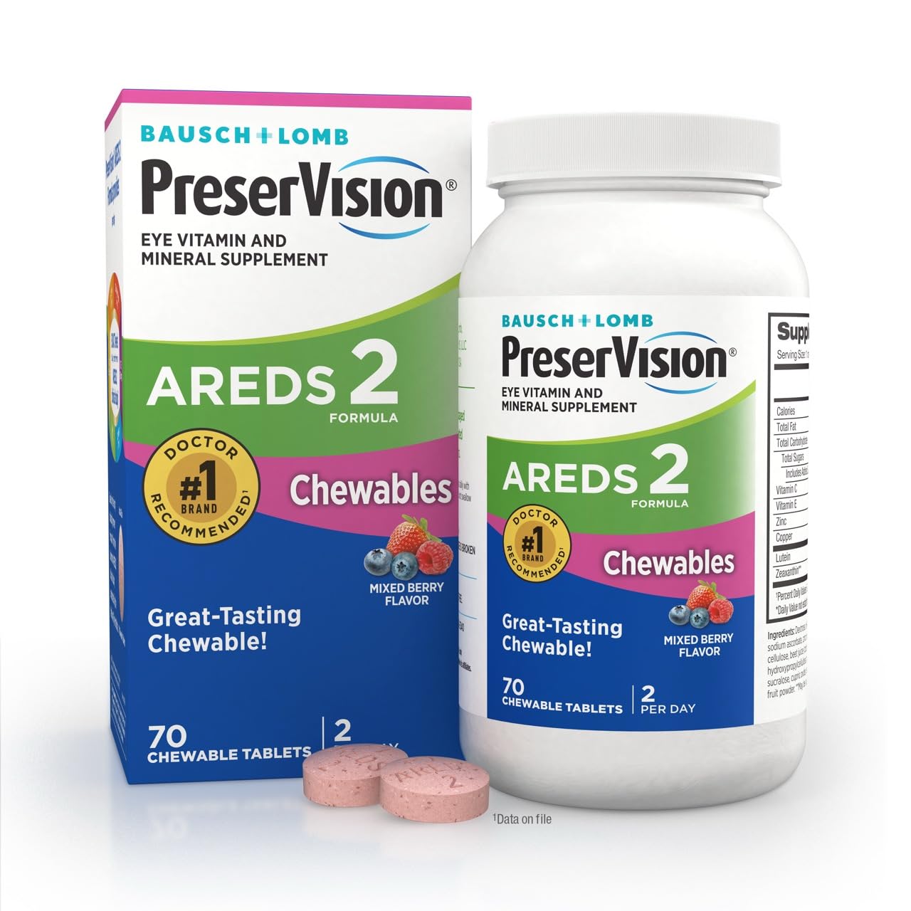 PreserVision empaque frontal mostrando 70 tabletas y marca clara