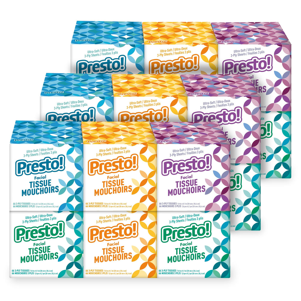 Presto! caja frontal colorida mostrando diseño decorativo y fácil acceso