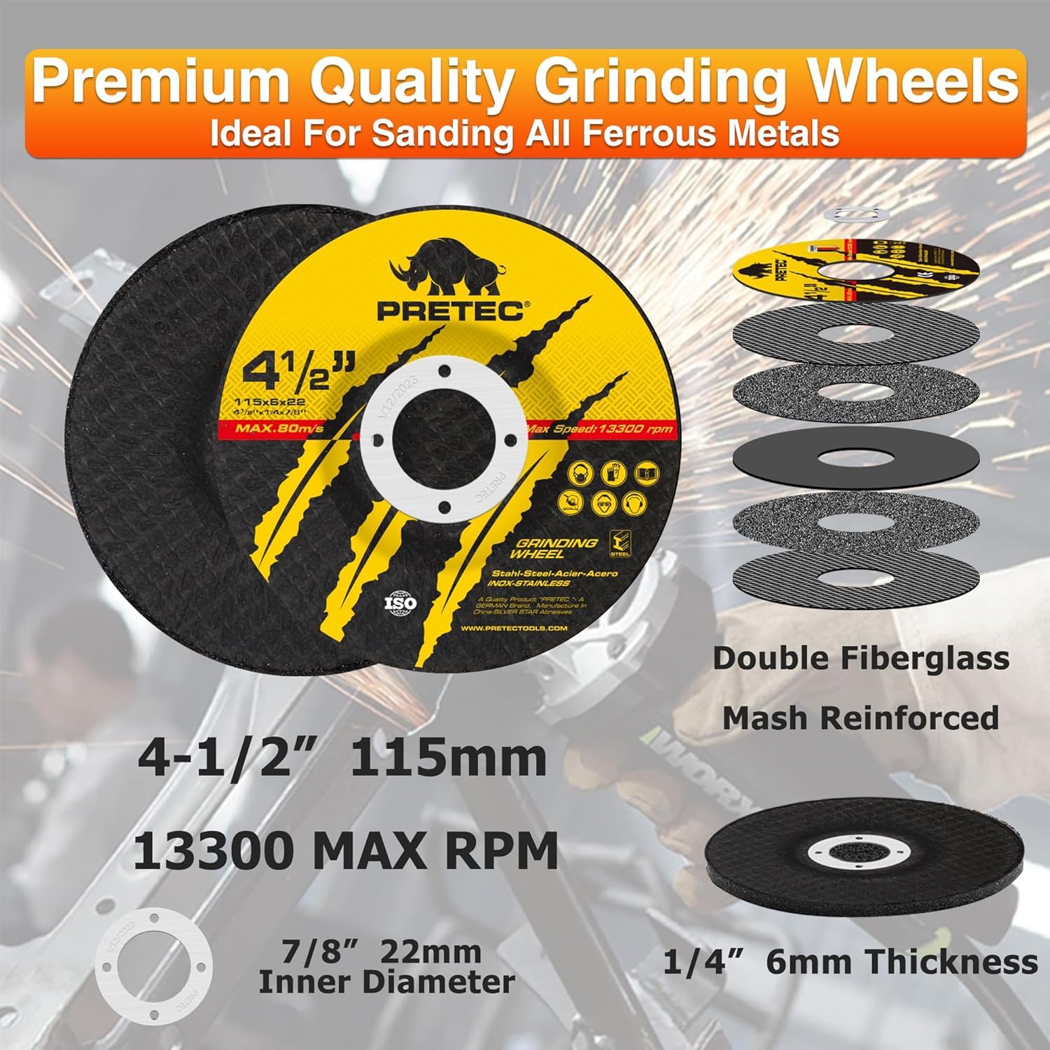 PRETEC discs beside ruler showing 4.5" scale for correct sizing