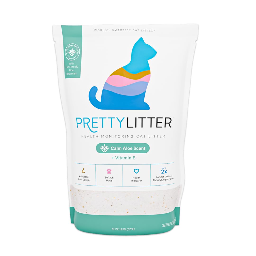 PrettyLitter bolsa frontal Calm Aloe mostrando diseño y beneficios