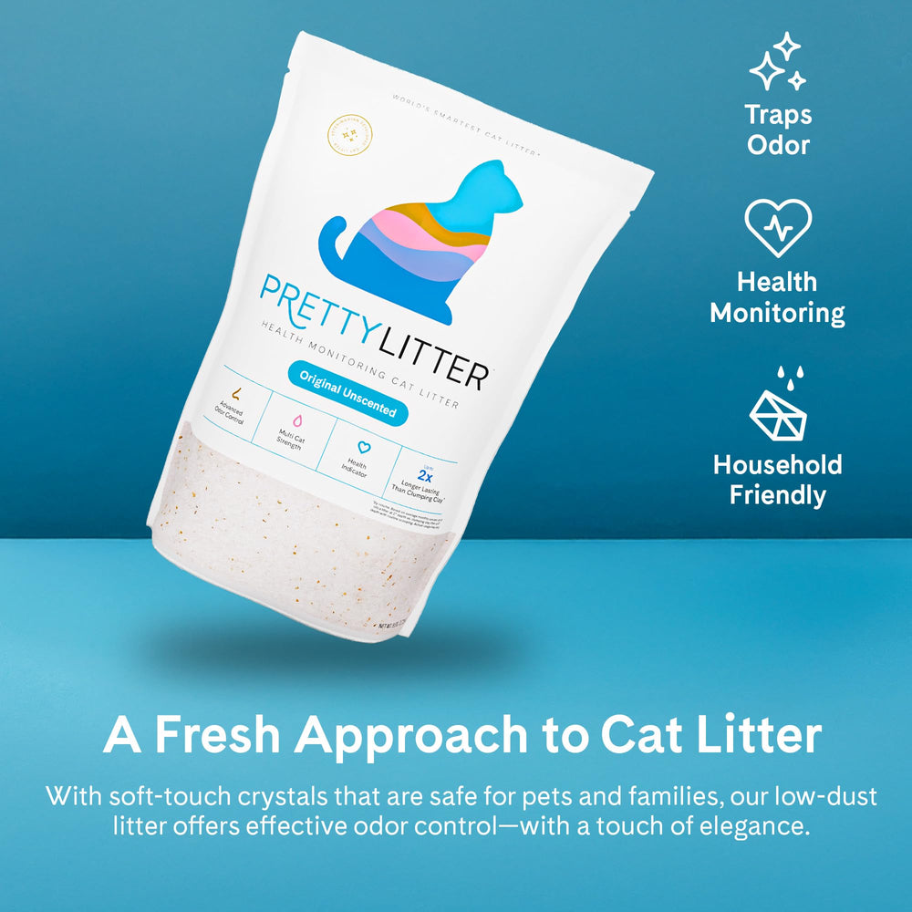 PrettyLitter bolsa junto a una regla para comparar tamaño y almacenamiento fácil